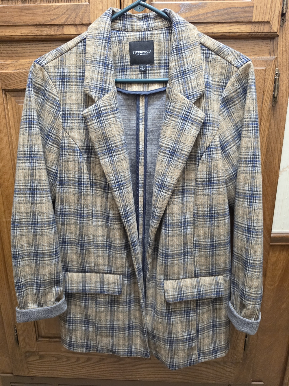 Liverpool Plaid Blazer in Tan and Blue